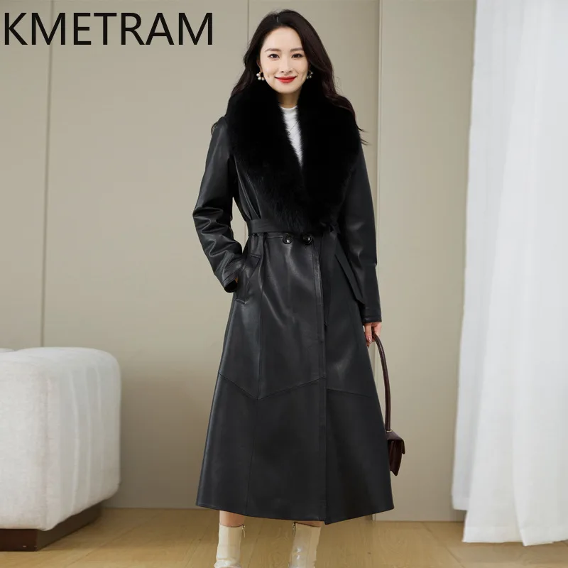 Genuine Leather Jacket Women Clothing Real Sheepskin Luxury Long Down Coats Fox Fur Collar Fashion Winter Coat 2024 пуховик