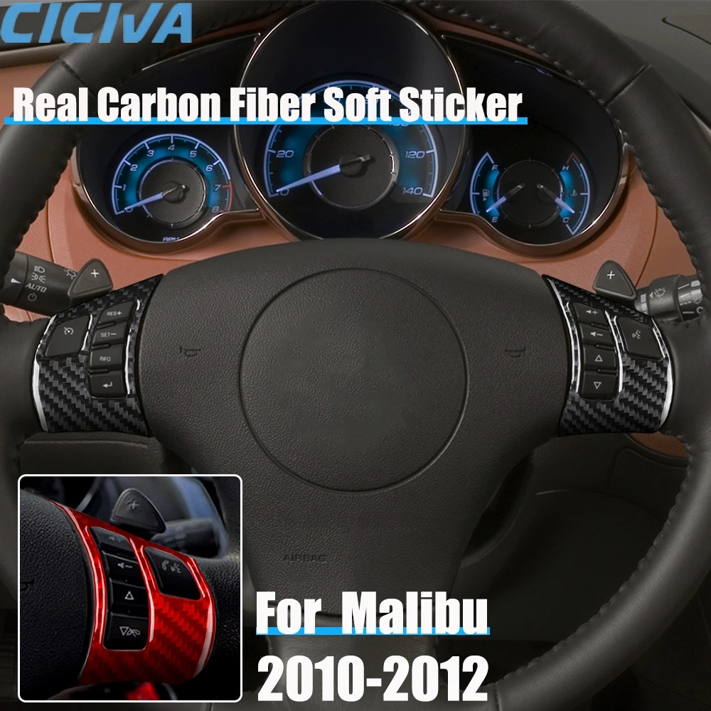 

Real Carbon Fiber Car Accessories Driver Wheel Button Decorative Trim Cover Soft Sticker For Chevrolet Malibu 2010 2011 2012