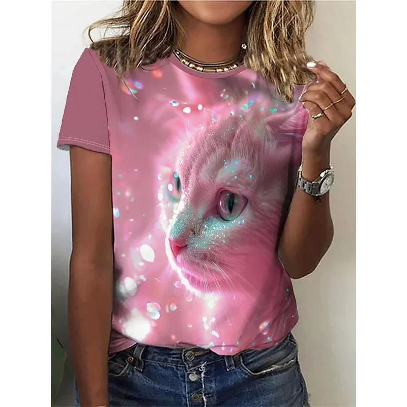 

Women's Personalized Elegant Summer Top 3D Printed Cute Cat Pattern Short Sleeve Top Women's Fashion T-shirt Top