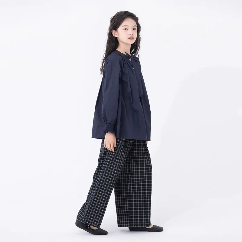 Toddler Girls French Bow Long Sleeve Shirt with Button Loop Closure Bohemian Style for Spring Autumn