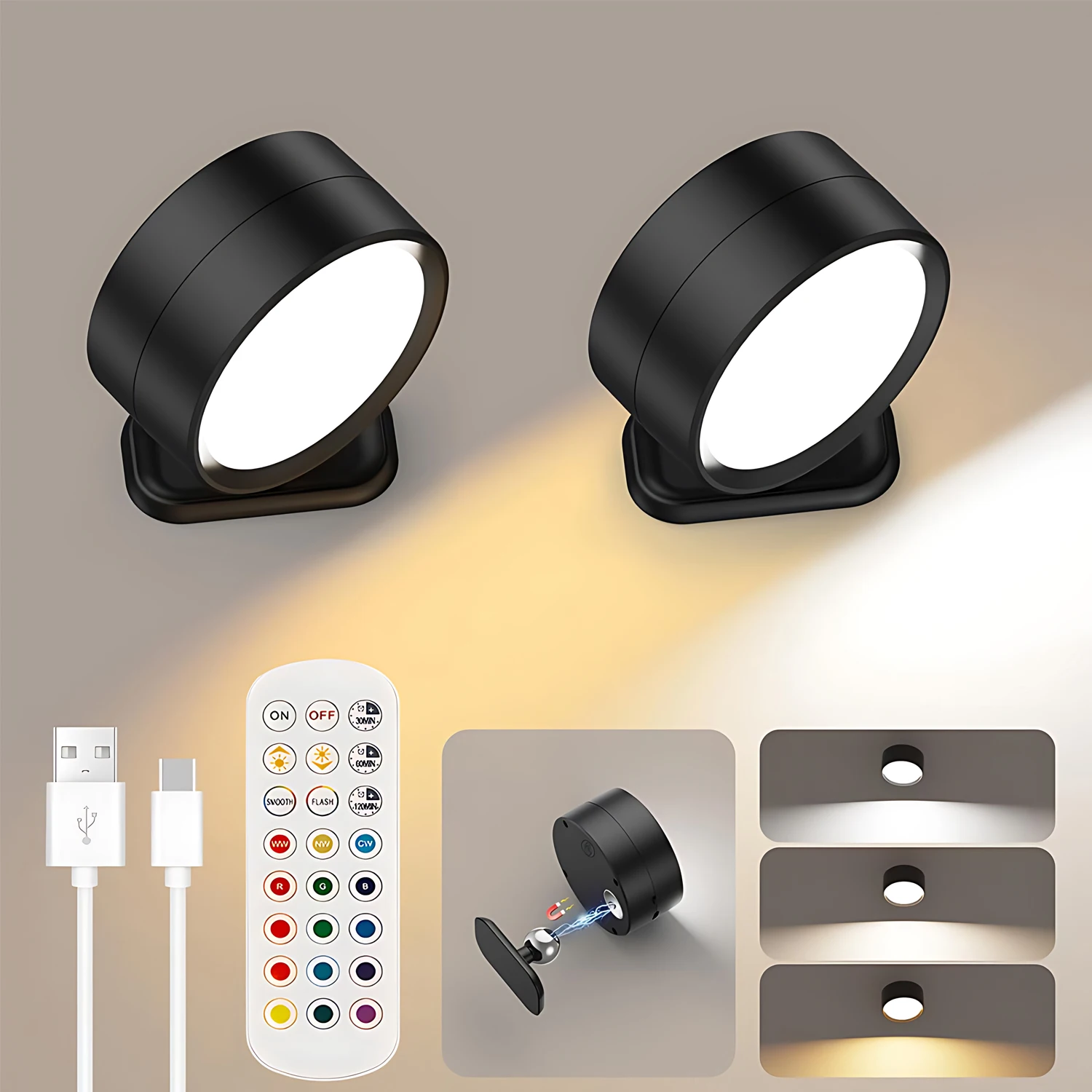 7 Colors LED Reading Lights Wall Mounted Sconces Rechargeable Magnetic Touch Control Wall light for Kids Study Bedside Wall lamp