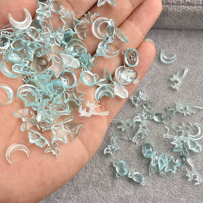 เรซิ่นโปร่งใสสีฟ้าตกแต่งเล็บแบนด้านล่างการ์ตูน Star Moon PANDA อุปกรณ์แต่งเล็บ