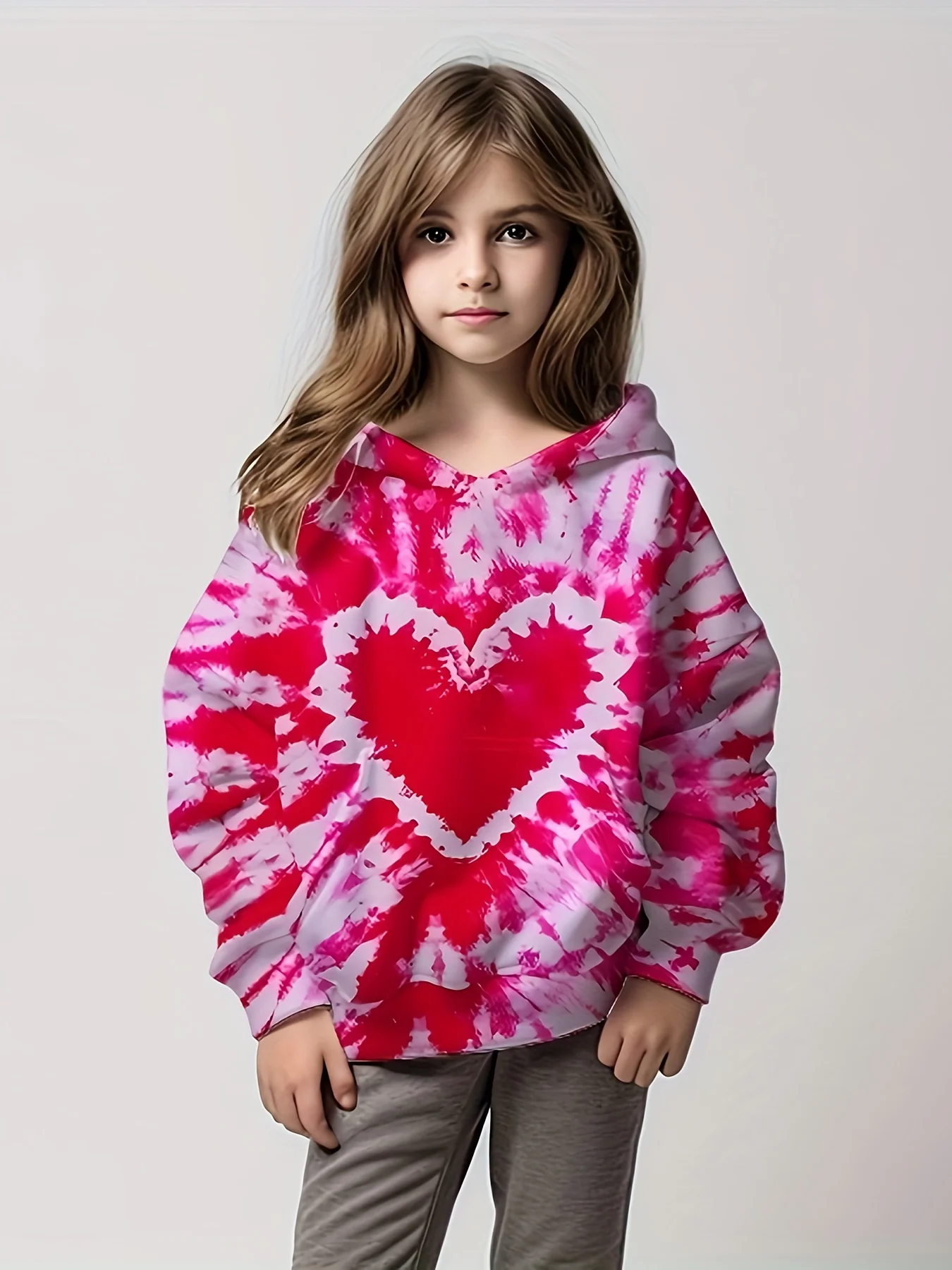 Y2k Girl Pink Love Hoodie Top Long Sleeve 3D Digital Printing Candy Color Kawaii Crew Neck Children Autumn and Winter Warmth