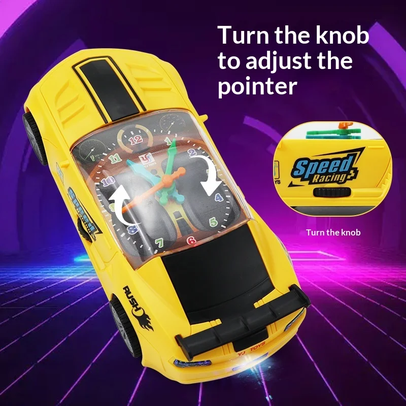 Yj Toys Electric Universal Clock Racing Car Colorful Light Music Adjustable Pointer Yellow Speed Racing Car Universal Driving
