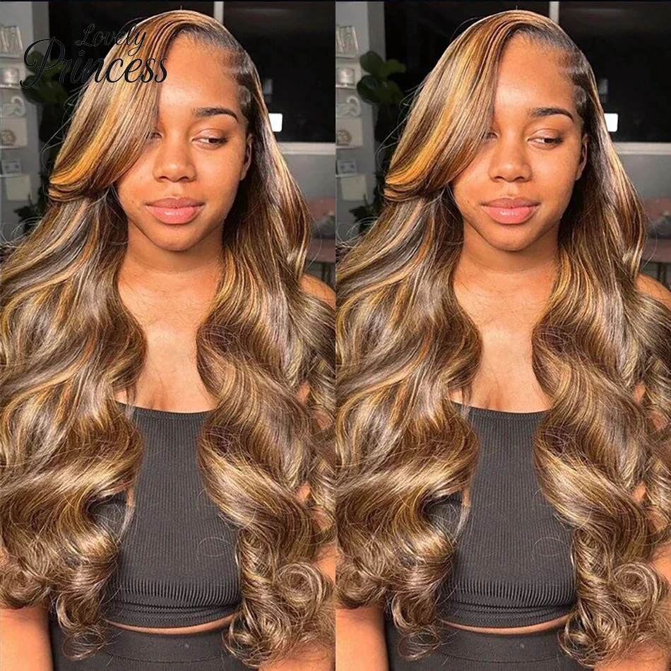 

Honey Blonde Ombre Colored 13x4 Highlight Wig with Body Wave Human Hair 13x6 HD Lace Frontal Glueless Wigs for Women