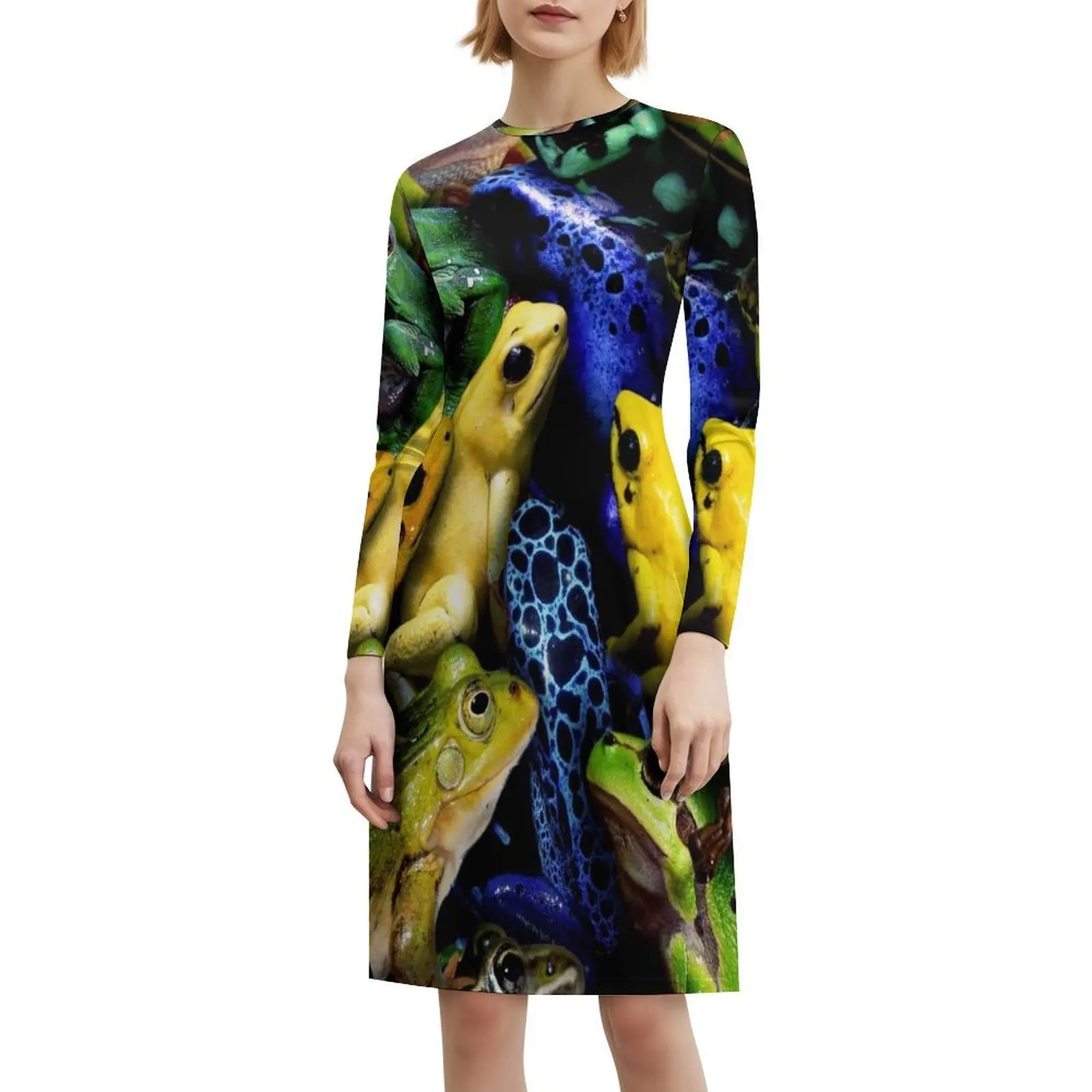 الضفادع المرأة الشارع الشهير فستان الحفلات العصرية طباعة نادي الملابس للإناث الضفادع الضفدع الضفدع الضفدع العلجوم الملابس النسائية البرمائية