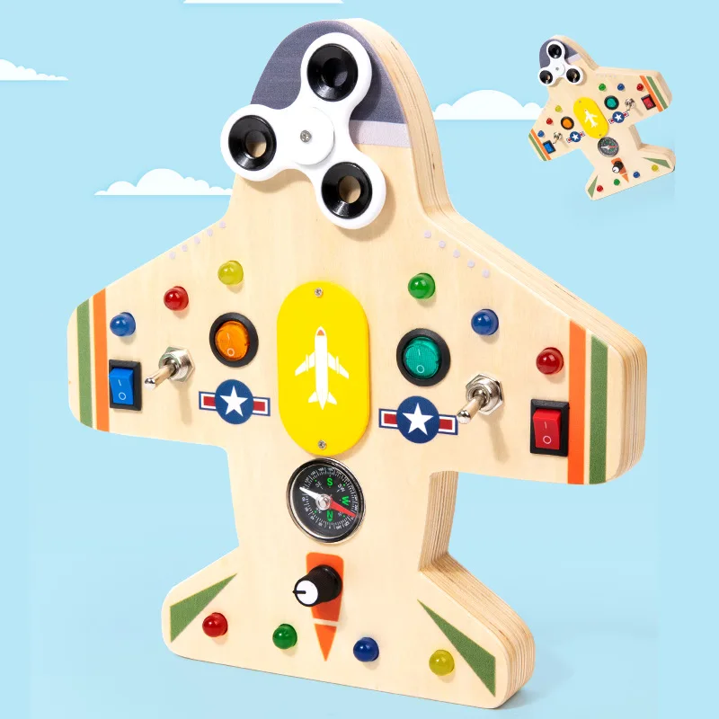 Montessori Violin Airplane Busy Board for Over 3 Years Old Sensory Toys with LED Light Switch Control Board Educational Toy Gift