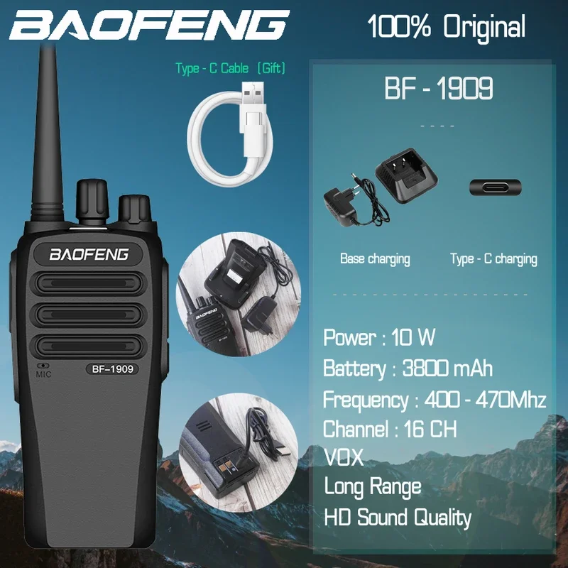 

BaoFeng BF-1909 10Watts 3800mAh UHF 400-470MHz Walkie Talkie Long Range Portable Two Way Radio BF-888S Upgraded Version Station