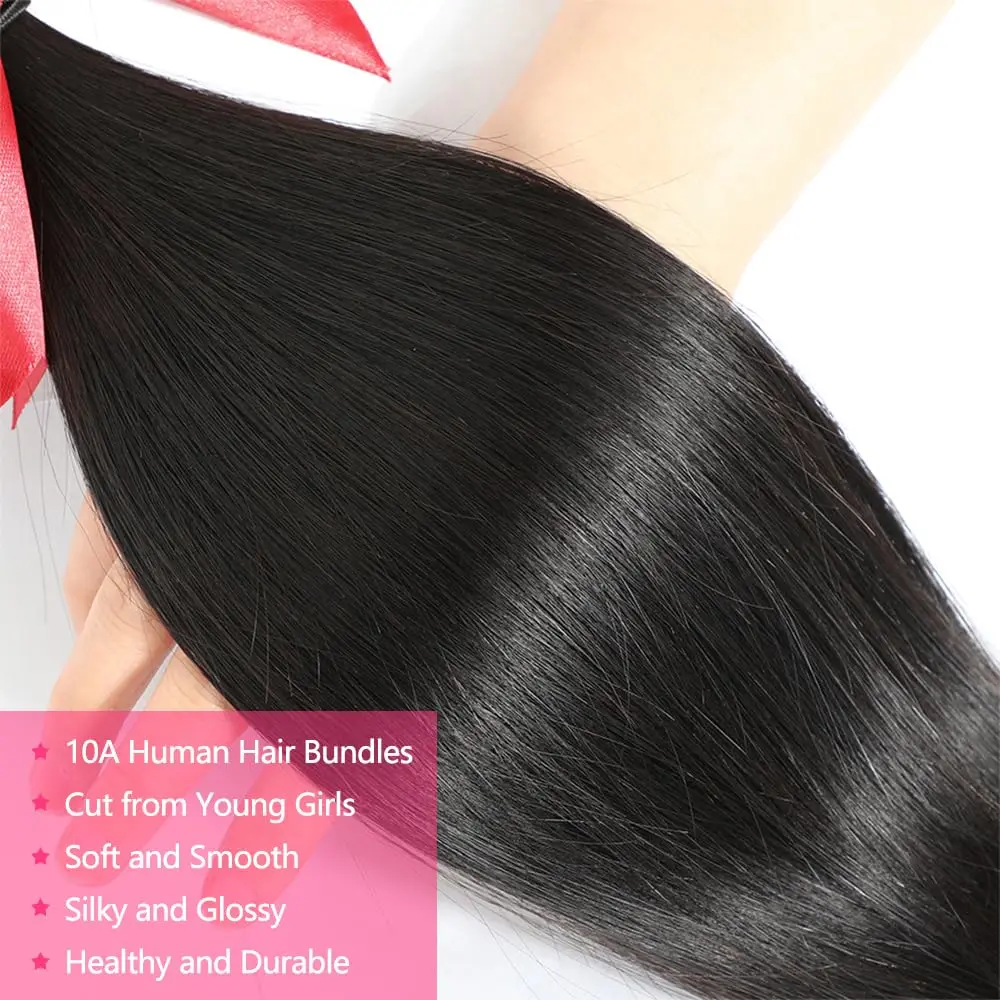 บราซิลตรงผมมนุษย์ 30 32 34 นิ้ว 10A 100% ที่ยังไม่ได้ Virgin Human Hair สาน 3 รวมกลุ่ม Deal ธรรมชาติสีดํา