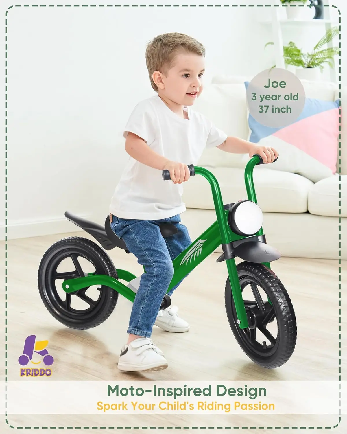 Bicicleta de equilíbrio infantil para 2 a 5 anos, com luz frontal, pneus atualizados para todo terreno, rolamento atualizado para passeios suaves e estáveis