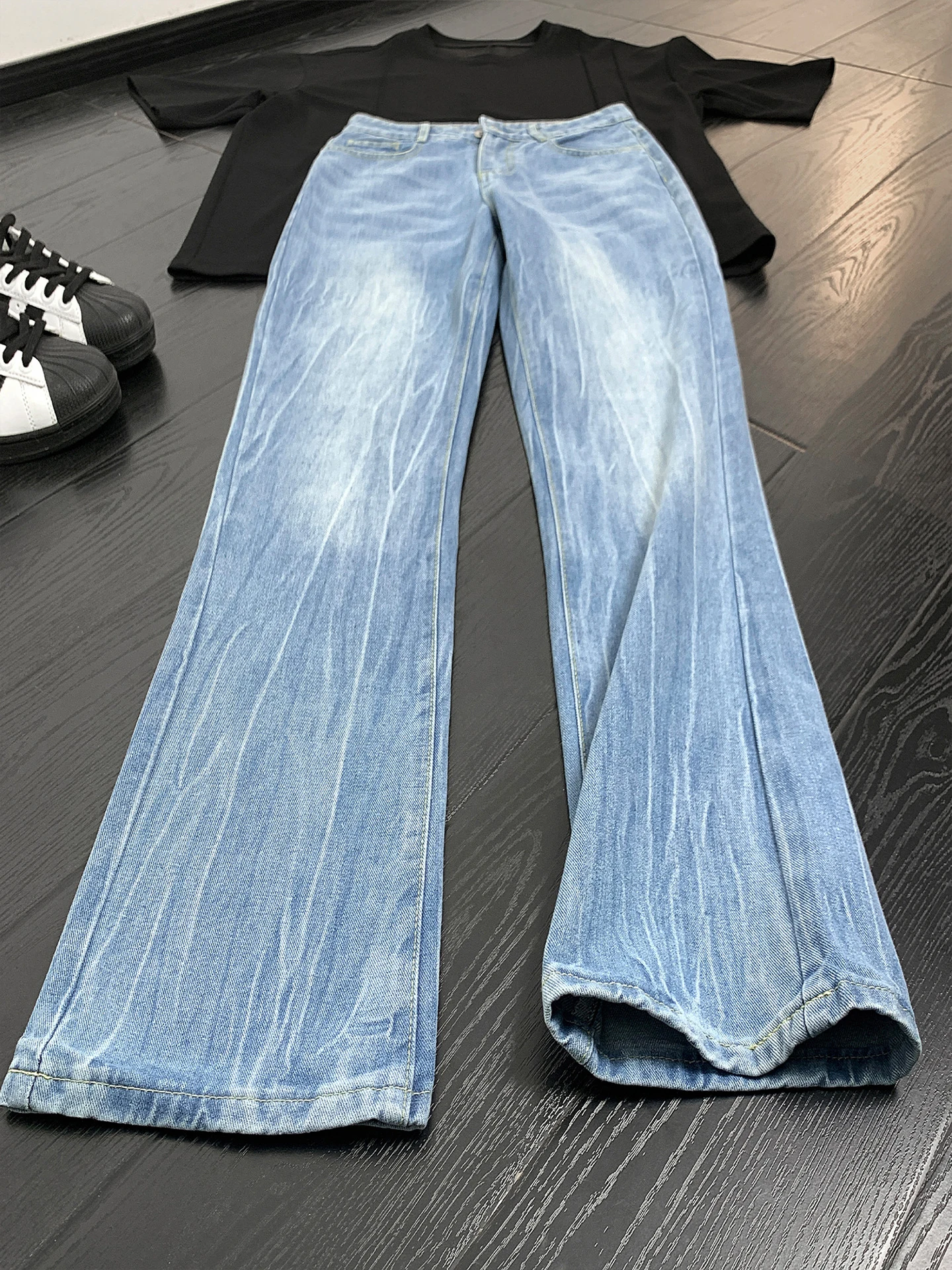 

Мужские джинсы Cleanfit Slim Straight: весенние, в американском стиле, с узором «Бамбуковый узел» и молниями, повседневные, свободного кроя