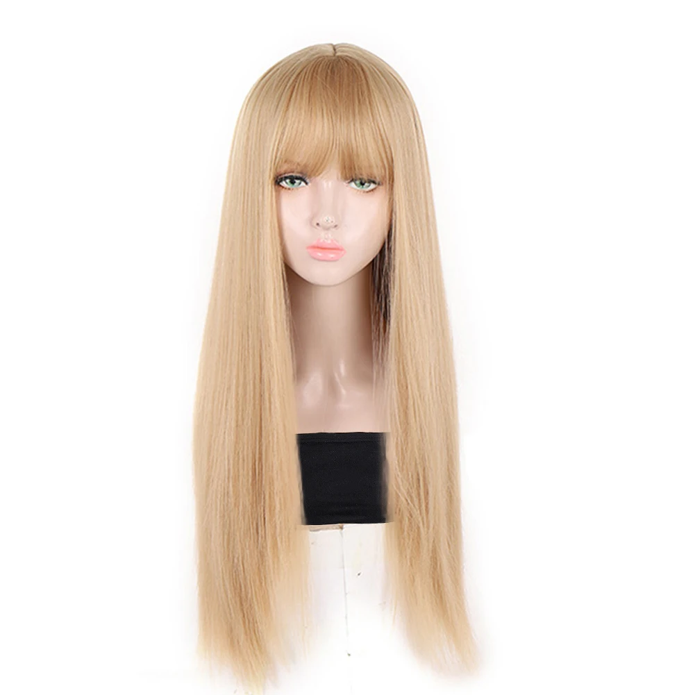 Belle Show Long Straight Wig With Bangs Synthetic Blonde Wig 26 Inch Cosplay Wig Party Wigs High Quality Wigs For Women