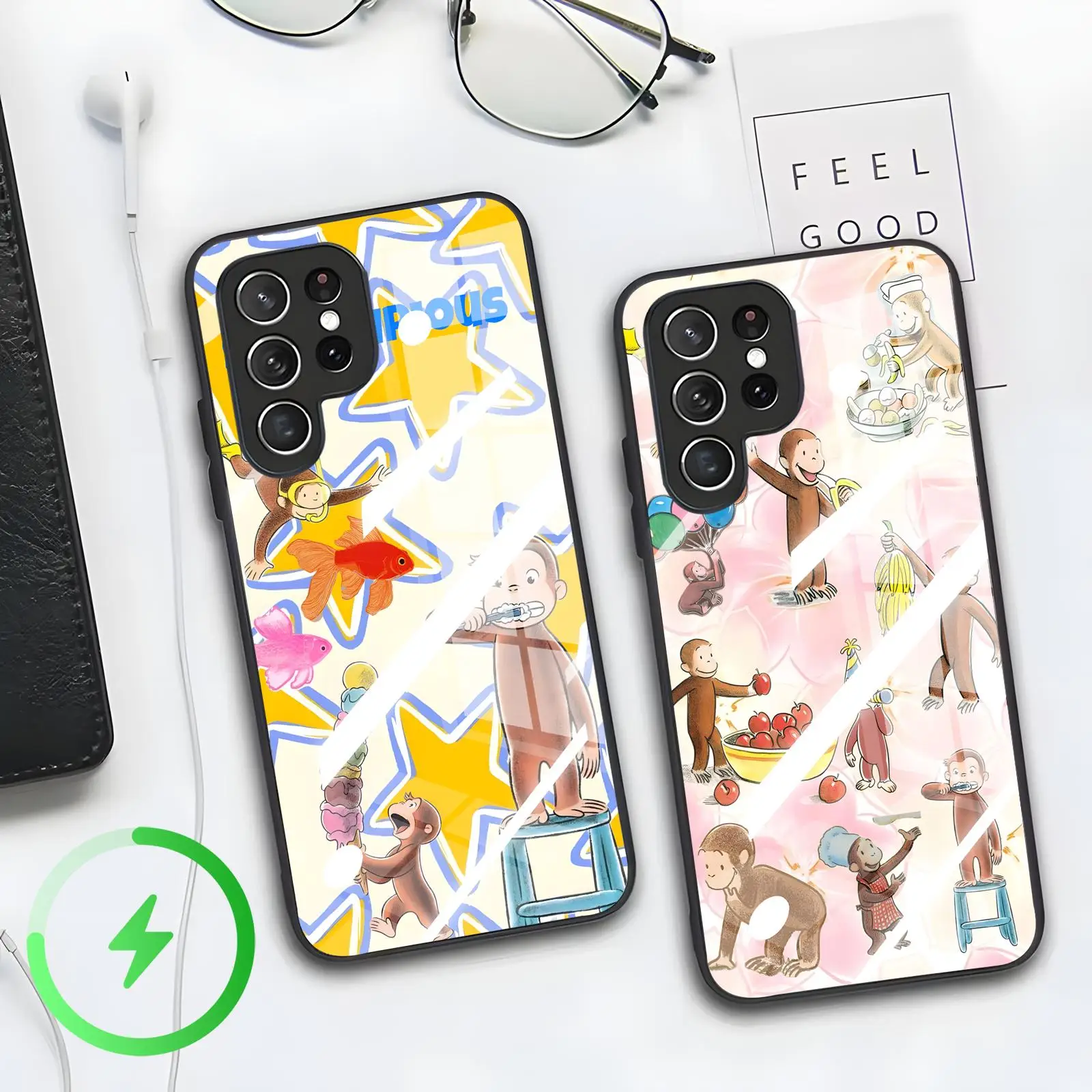 Cute monkey Curious George  Phone Case For Samsung S26 S25 S24 S23 S22 S21 Plus Ultra Note20 Magnetic Glass Phone Case