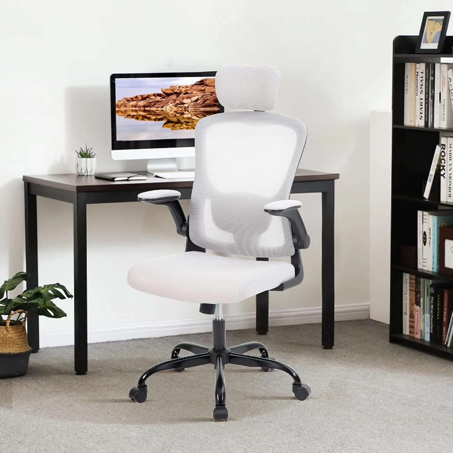 Sedia da Ufficio Ergonomica Garvee con Poggiatesta e Schienale in Rete – Altezza Regolabile, Base Robusta a 5 Punti, Sedia da Scrivania Confortevole p