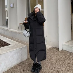 Women's Black Down Jacket Hooded Long Cotton Clothes Winter Warm Thicken Windproof Korean Fashion Loose Oversized Coat Tops