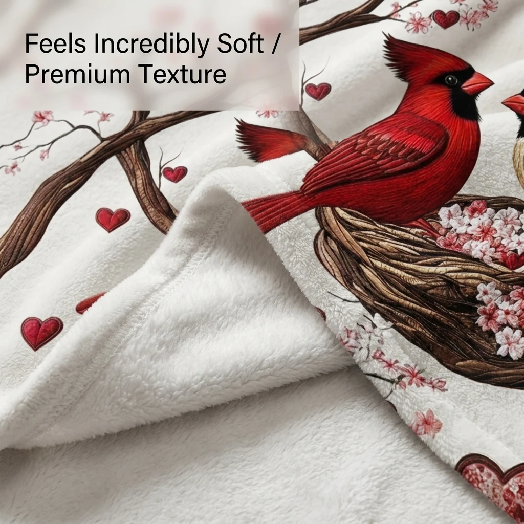 1PC Romantic Love Birds with Hearts & Flowers Thick Flannel Blanket, Soft Warm Portable Throw, Great Gift for Boys Girls