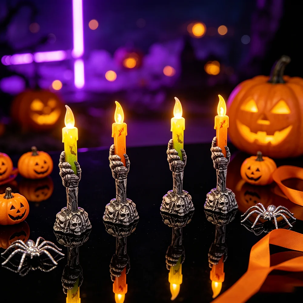 2/4pcs Artificial Skeleton Ghost Hand Candle Light Undead Hand LED Candle Halloween Day of The Dead Party Desktop Entrance Decor