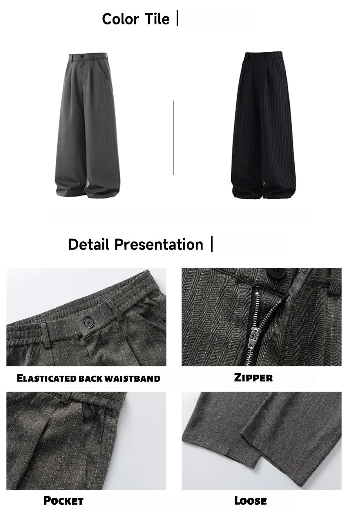 Retro Striped Drape Trousers for Men Loose-Fit Old Money Style Casual Trousers Straight-Leg Long Trousers - Image 6