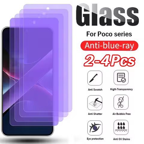 2-4Pcs Anti Blue Light Tempered Glass For Xiaomi Poco X7 Pro X6 X5 X3 Nfc Screen Protector for Xiaomi Poco F7 Ultra F6 F5 F3