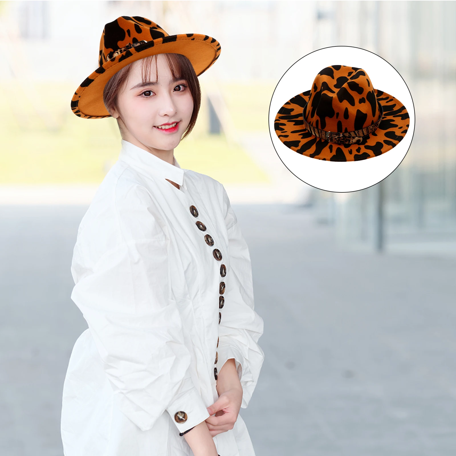 

Leopard Print Retro Hat Fashionable Fedora Flat Cap Party Decorations Suitable Size Windproof Breathable Sunshade All Seasons