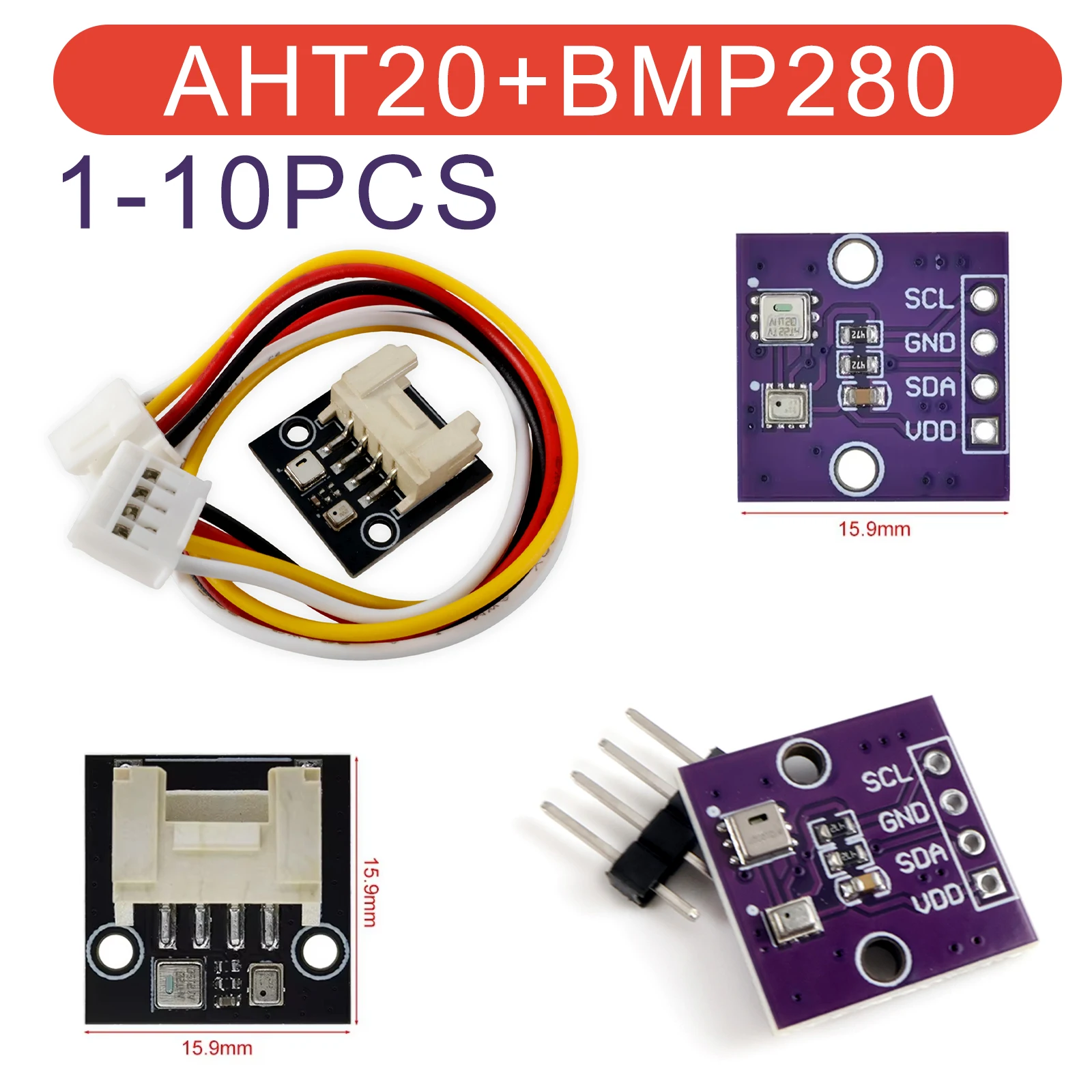 10Pcs AHT20+BMP280 Temperature Humidity  Air Pressure Module High-precision Digital Temperature Humidity and Air Pressure Sensor
