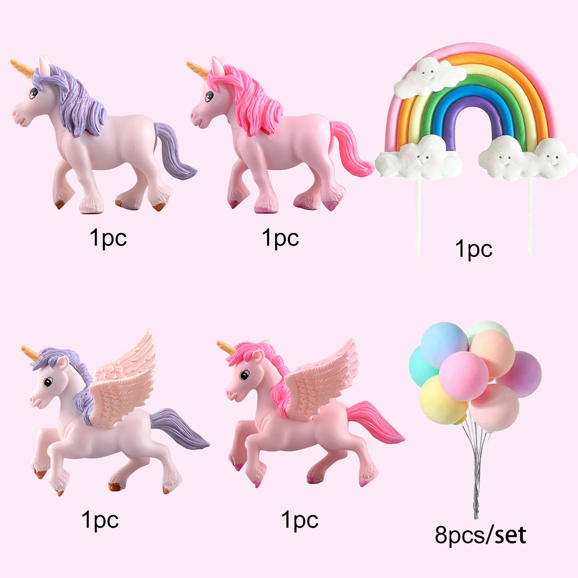 13pcs/set Rainbow Pegasus Unicorn Theme Cake Topper for Birthday Baby Shower Wedding Party Cake Decoration - view 5