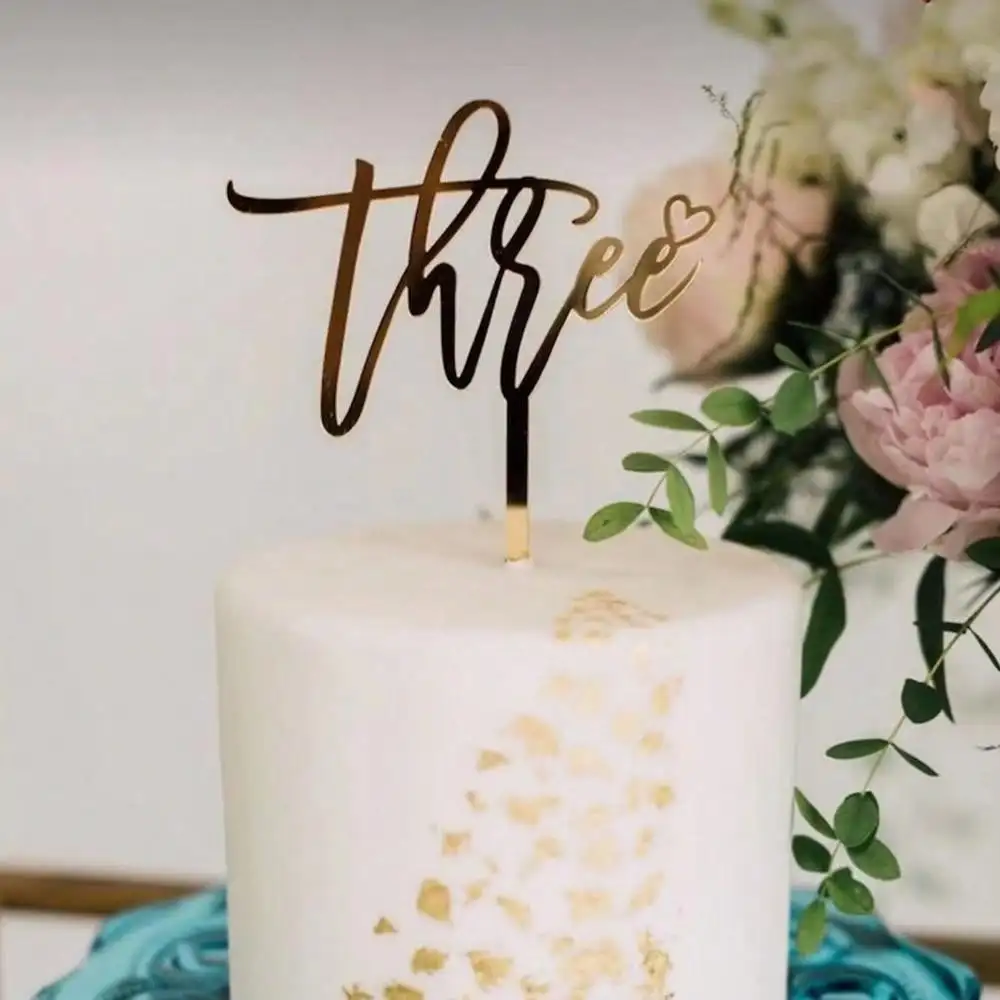3pcs New Gold Acrylic One Two Three Baby Shower Cake Topper for Baby Kids Birthday Party Supplies Cake Decorations