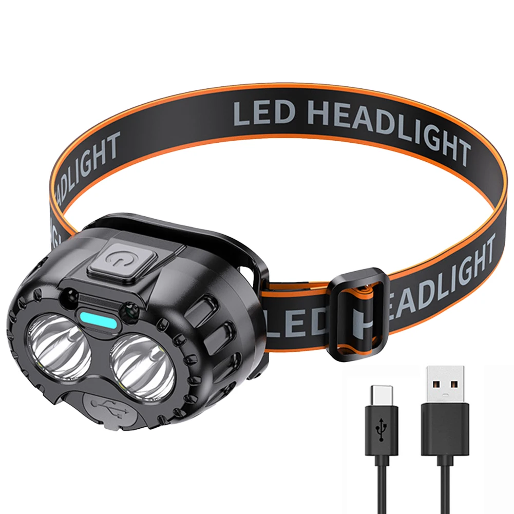 Potente linterna frontal LED con carga USB, linterna frontal de alto brillo IPX4 resistente al agua XPE LED para pesca al aire libre, Camping y senderismo