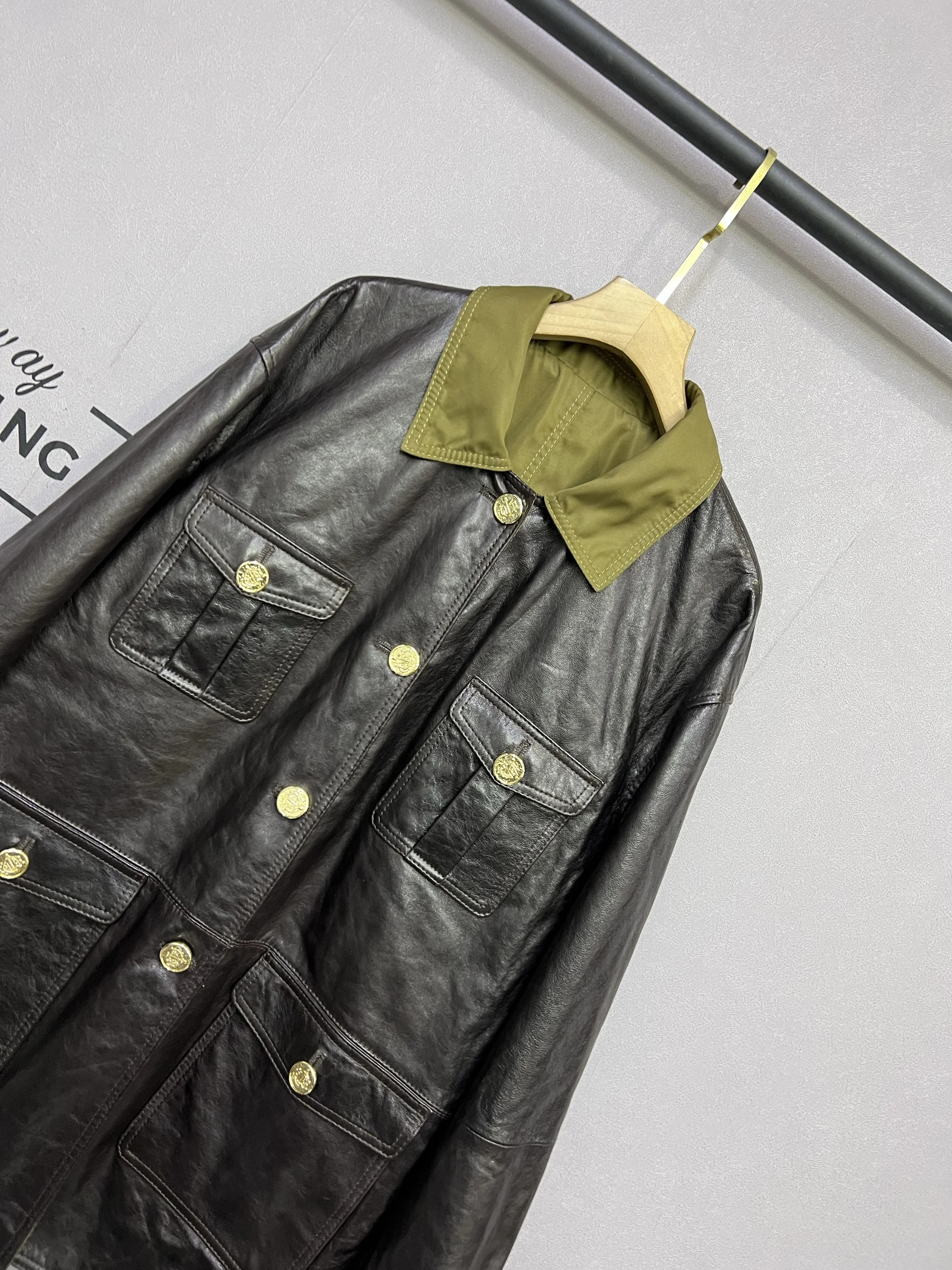 Spring 2025 Women's Double-Sided Wear Leather Jaet Vintage Sle Medium-Length Faionable Loose Fit Retro Outerwear