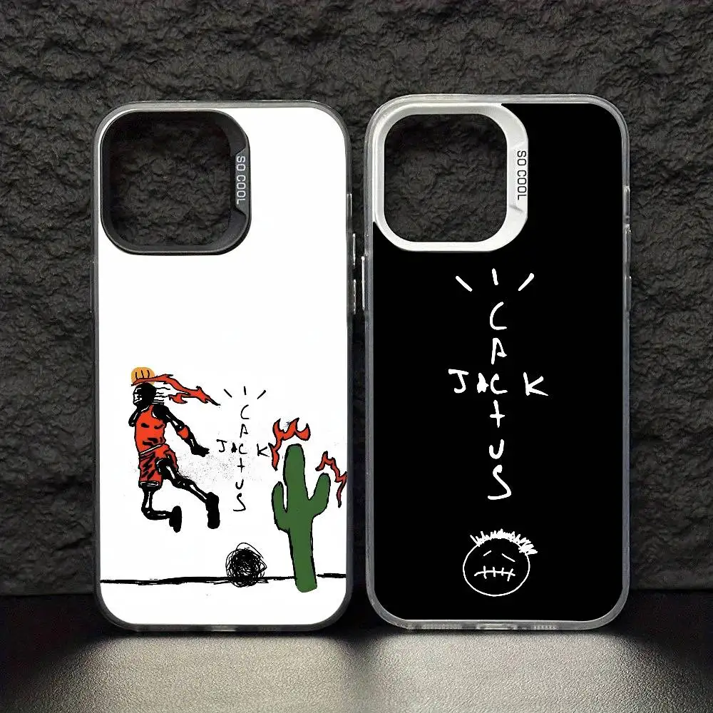 

T-Travis S-Scott Huncho Jack Phone Case For iPhone17,16,15,14,13,12,11 Pro Max Blcak Colorful Silver Plated Inside Phone Case