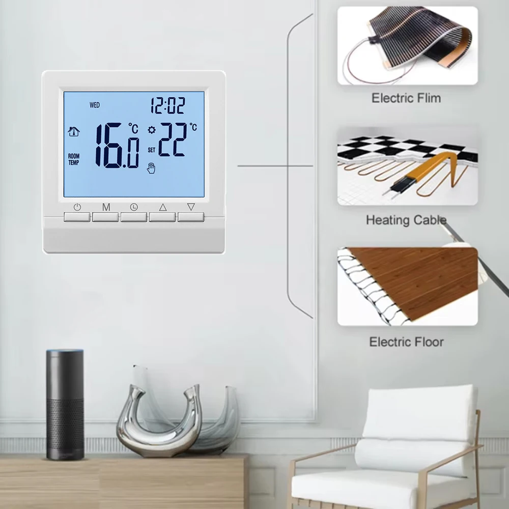 Smart Thermostat  Hygrometer Backlight Battery Wired Thermostat With Child Lock Home Smart Water and Floor Heating Controller