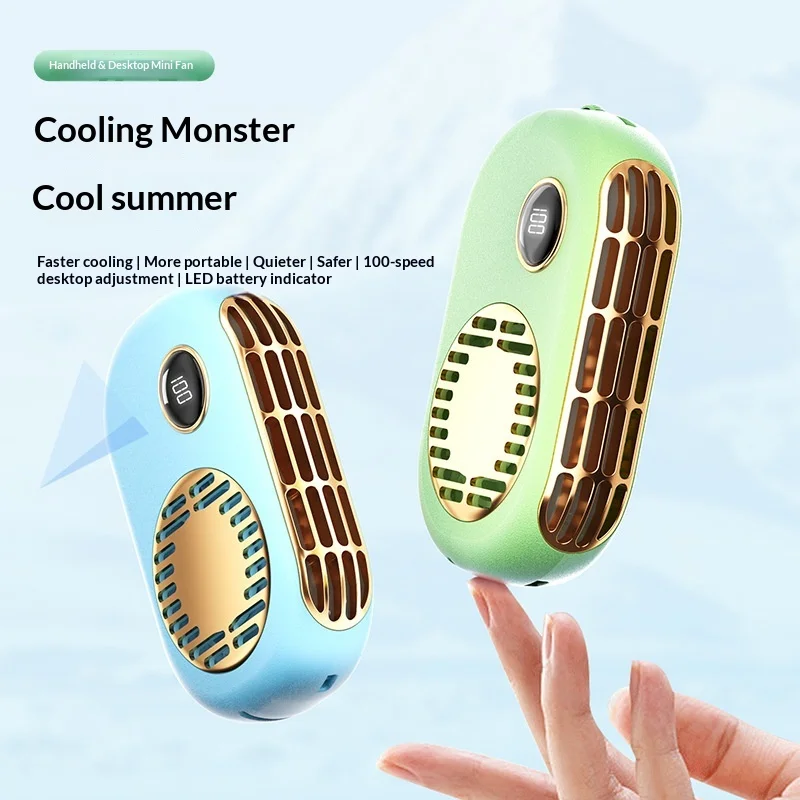 2024 New Handheld Neck Fan with Digital Display, Large Capacity USB Portable Desktop Fan, Ultra Quiet