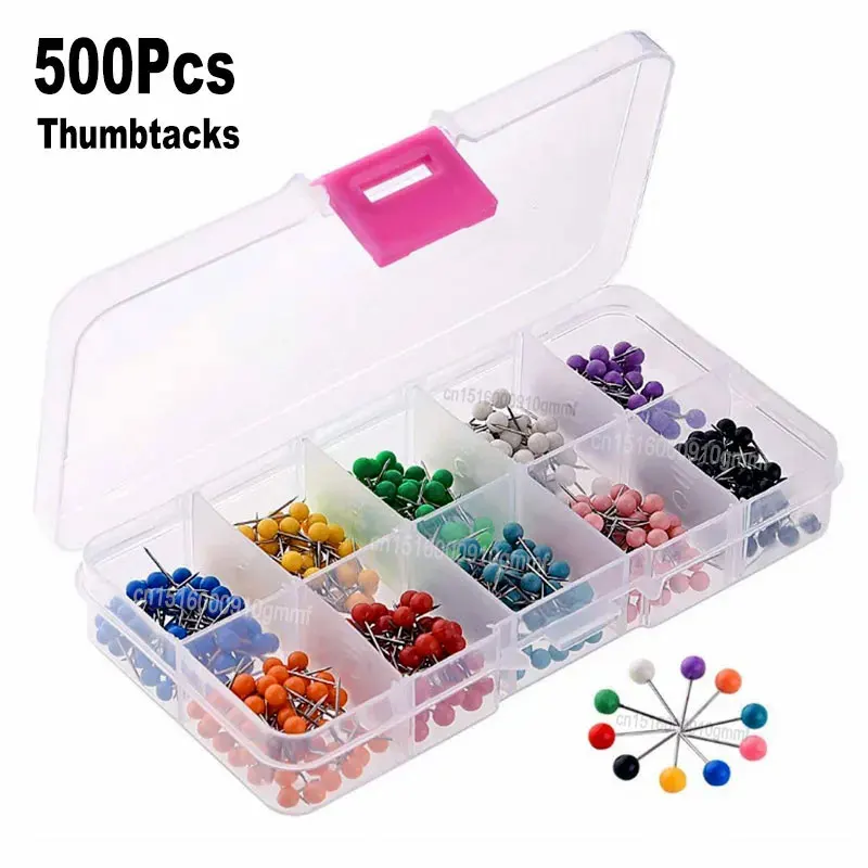 500Pcs Set Color Round Head Thumbtack Push Pins 15mm Wall Map Photos Bulletin Board Thumb Tack Pushpin Office School Stationery