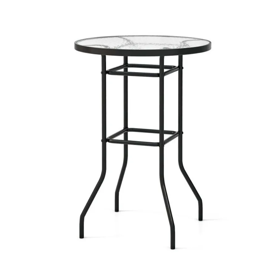 

38 Inch Patio Bar Table with Tempered Glass Tabletop
