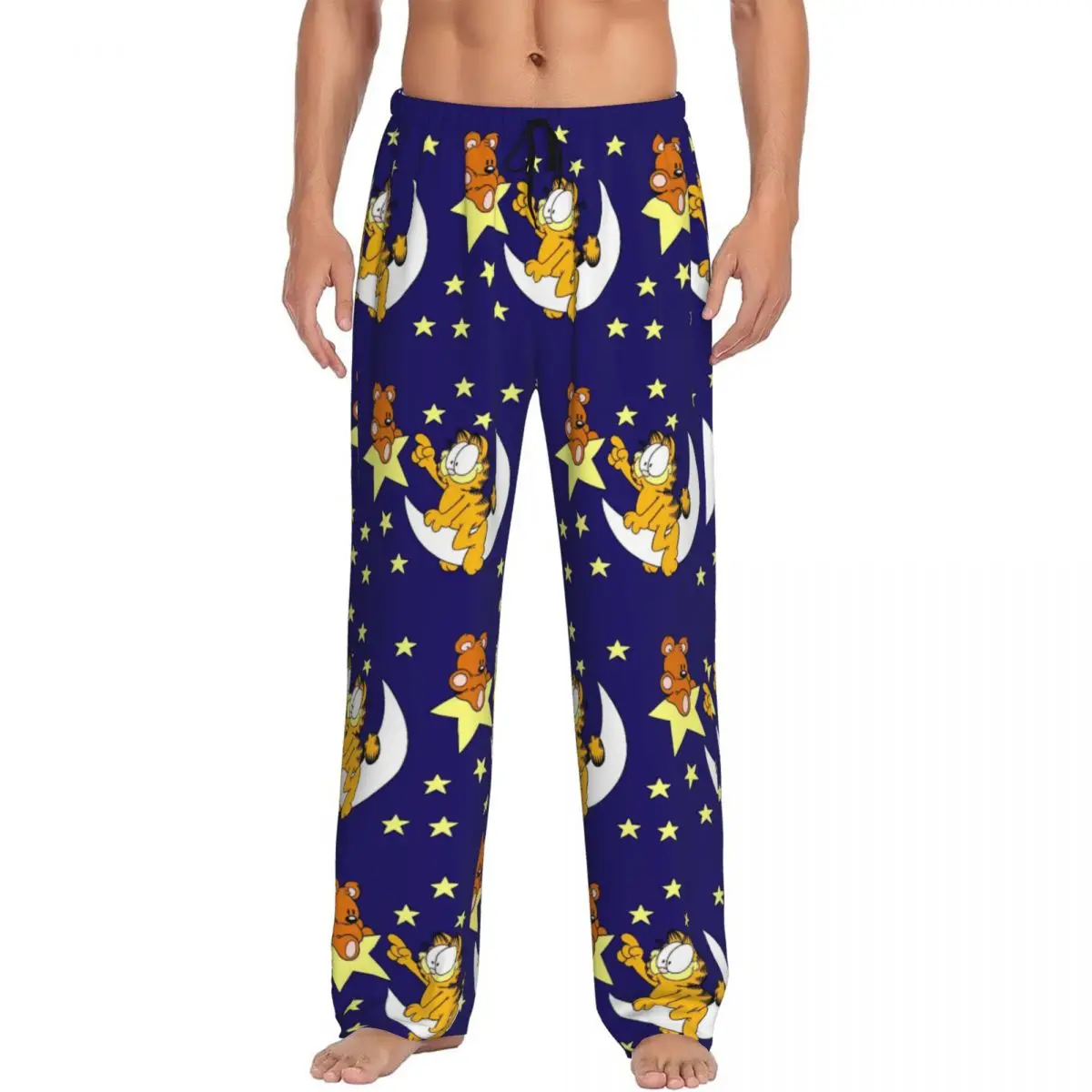 Custom Men  Cat And Bear In Space Pajama Pants Printed Cartoon Anime Sleep Sleepwear Bottoms with Pockets