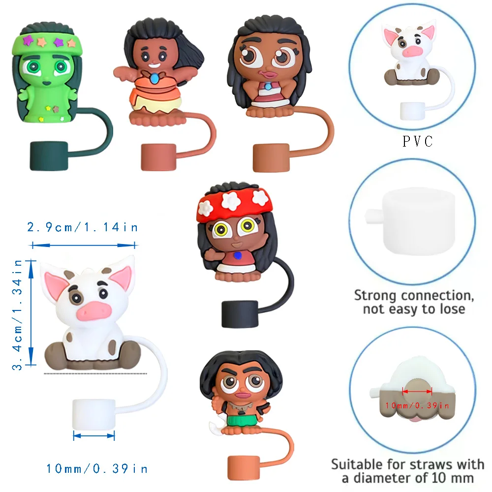 3D Moana Cartoon Silicone Straw Covers For Stanley Water Glass Bottle Drinking Dust Cap Straw Tip Cover Cup Accessories For 10mm