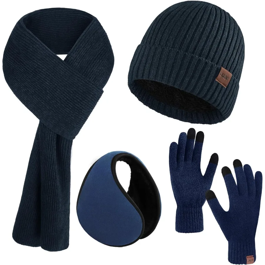 Winter Beanie Hat Set for Men and Women Including 4Piece Knit Gloves Scarf Beanie Hat and Earmuffs Perfect for Cold Weather Out