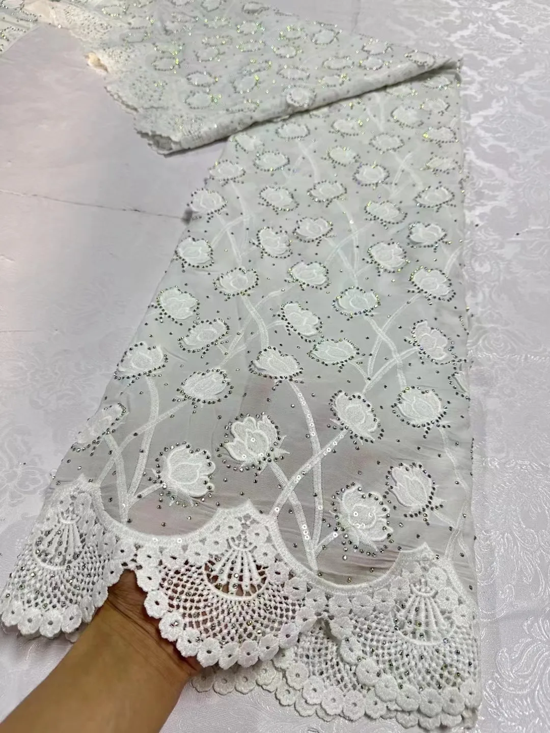 

Luxurious Nigerian Beads Lace Fabric High Quality Sequins Embroidery African French Lace Fabric for Dress