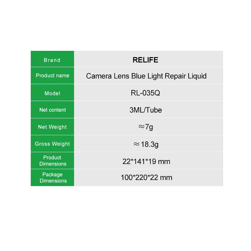 RELIFE RL-035Q Camera Lens Blue Light Repair Liquid Fast Curing Easily Conceals Scratches for Camera Repair Fixing