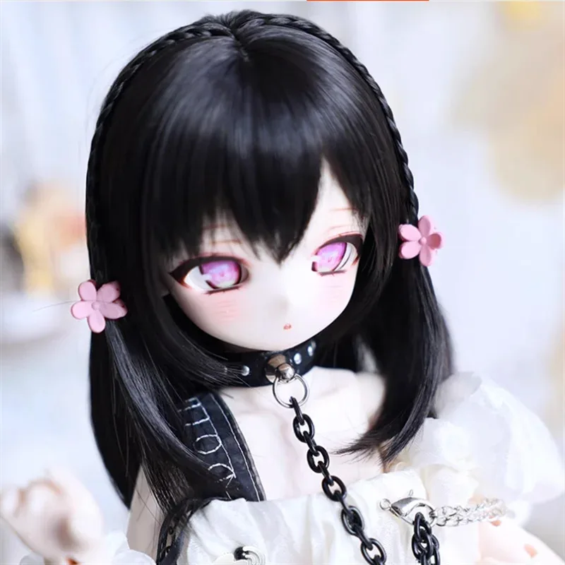 BJD 人形かつらロングヘア 1/3 1/4 1/6 MSD MDD YOSD 前髪付き黒茶色ピンクヘアアクセサリー