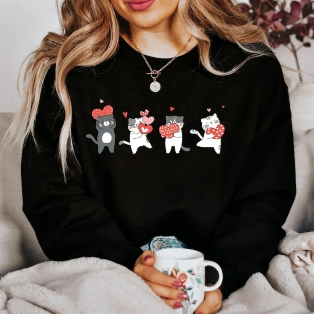 

День святого Валентина, милый забавный кот, женский свитер, сердце, кошка, графический энтузиаст, теплый наряд для свидания кошки, подарок для любителей нее