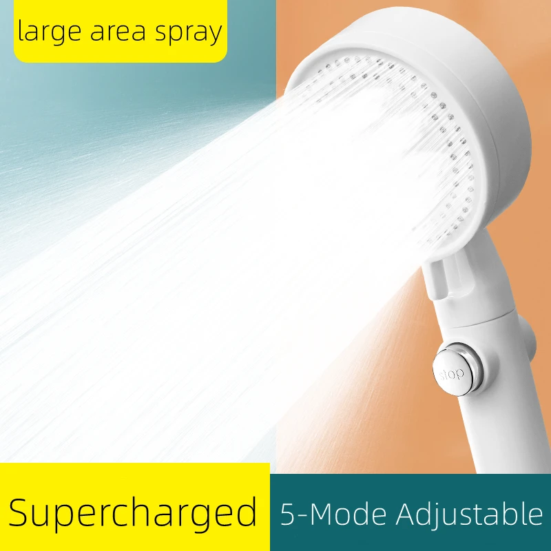 Hand-held Shower Head Water Saving White Bathroom Rainfall Shower Nozzle Aerator High Pressure Functions Showerhead