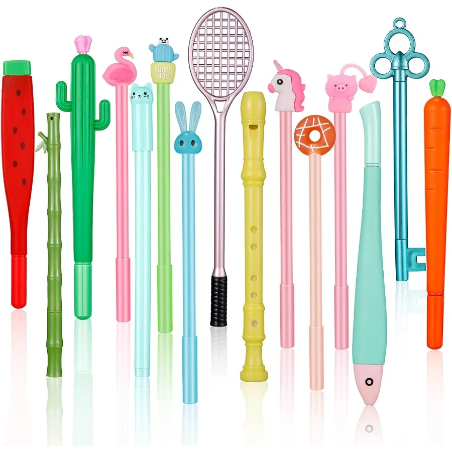 

15 Pcs Cartoon Cute Pens for Girls Fun Cool Bulk Funny Unicorn Cactus Kawaii Novelty Animal Fancy Cute Gel Ink Pens Funny Gift