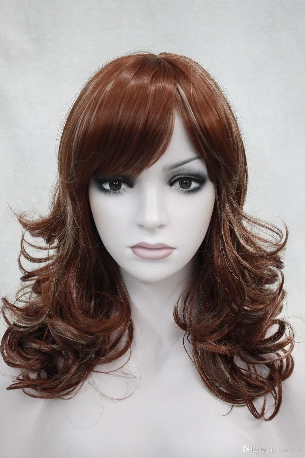 Charming beautiful Hot Quality New l New charming red auburn w/blonde highlight medium length curly women's bangs