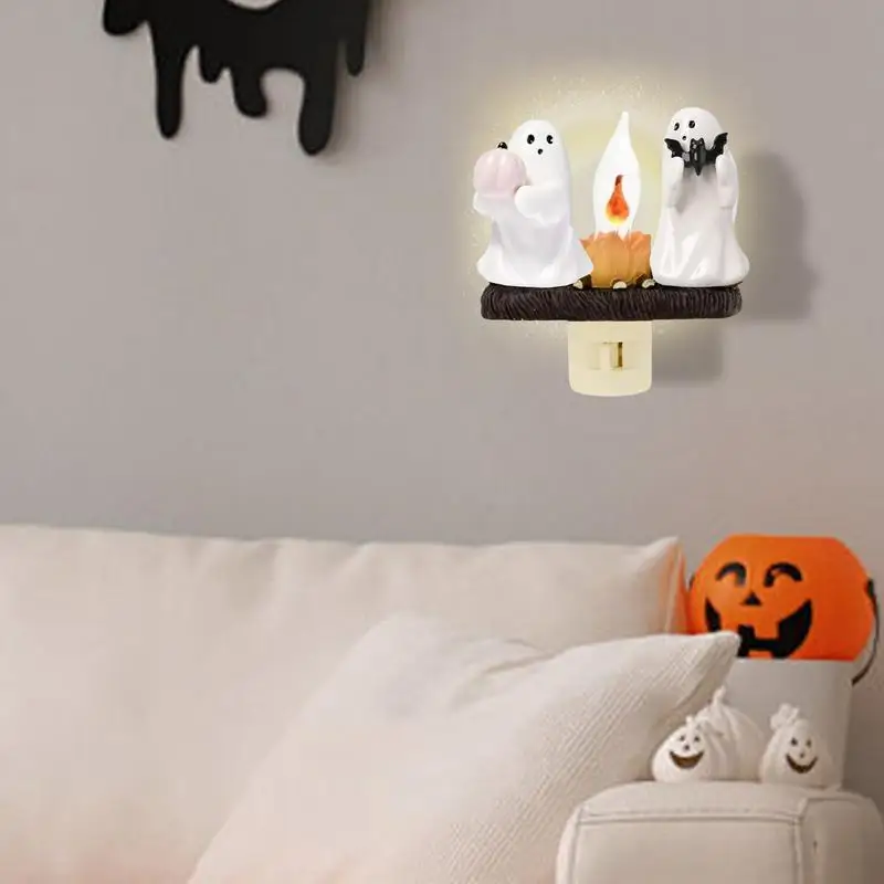 Ghost Holding Pompoen Flikkerende Vlam Pompoen Vlam Licht Halloween Elektrisch Kampvuur Nachtlampje Voor Thuis Gazon Woonkamer