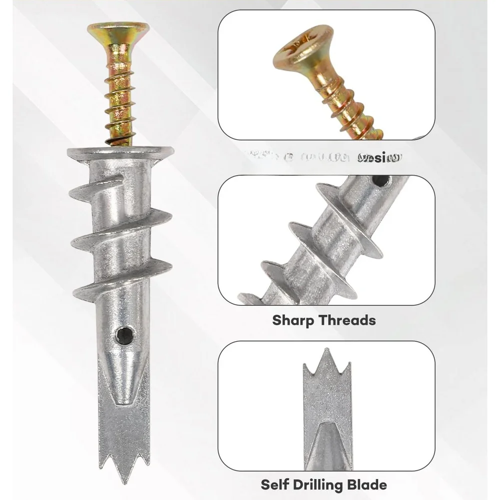 100pcs Zinc Alloy Spiral Anchor Screws For Drywall Woodworking Self Drilling Self-Drilling Wall With Tapping Screw