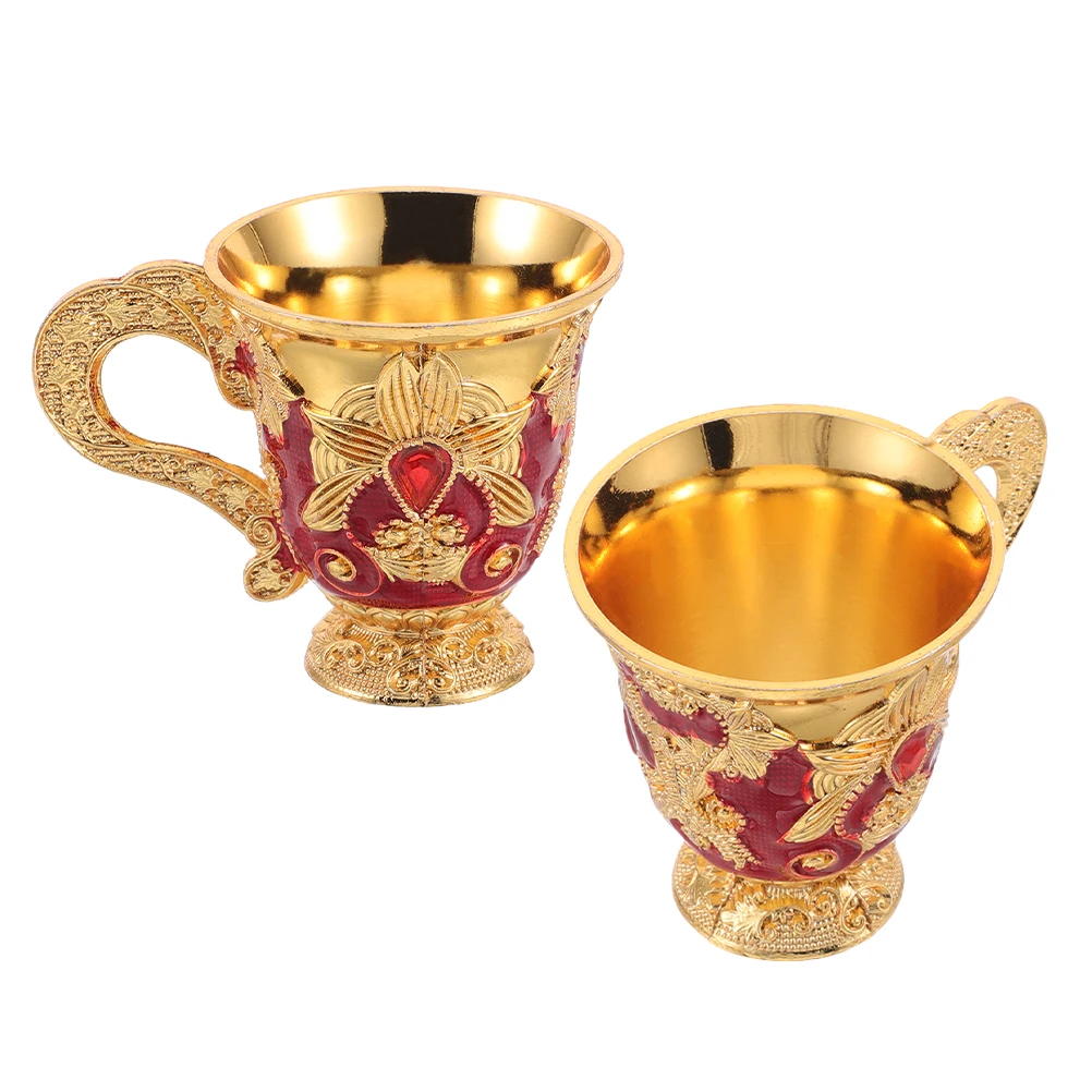 

2Pcs Embossed Flower Pattern Cup Vintage Chalice Medieval Goblet Elegant Party Decor Home Office Use Chalice Cup