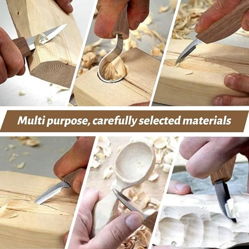 Wood Carving Tools Chisel Woodworking Cutter Hand Tool Set Wood Carving Knife DIY Peeling Woodcarving Sharpener for Spoon Bowl