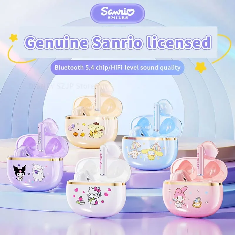 Sanrio BL65 TWS Earbuds Kuromi Bluetooth 5.4 Headphones Cute Hello Kitty Wireless Headsets Kawaii Cinnamoroll Noise Reduction