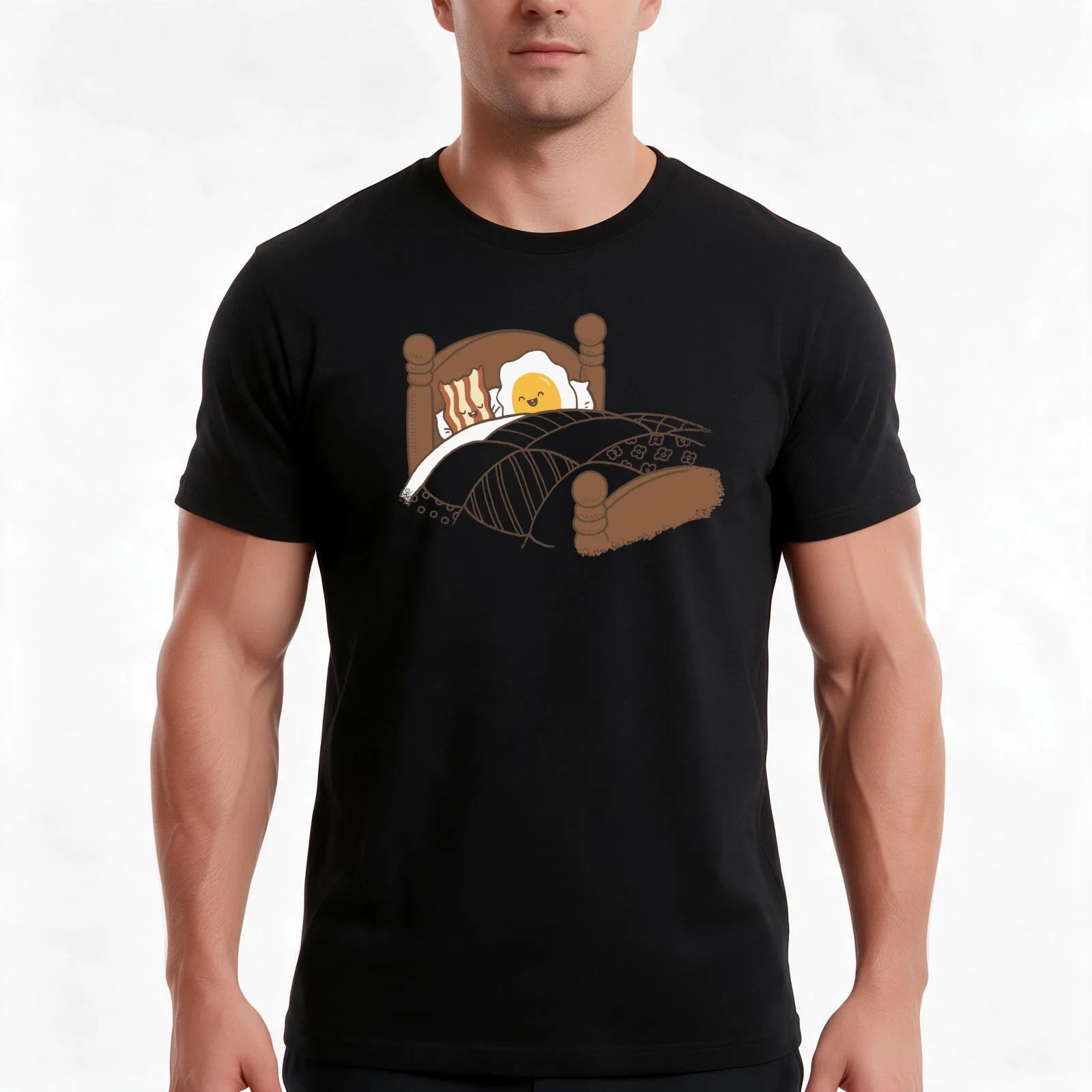 Breakfast In Bed T-Shirt Summer Casual Cotton Tee Oversized Streetwear Tops Vintage Graphic Print Loose Fit Short Sleeve